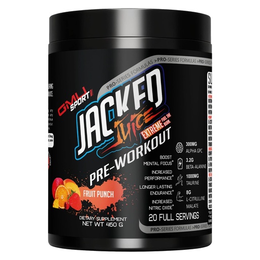 [BRSW2FI6AAJRAAAY] GMU SPORT Jacked Juice Pre Workout | Explosive Energy, Focus & Muscle Pumps | 8g Citrulline Malate, 3g Creatine, Beta Alanine, Alpha-GPC | 250mg Caffeine | 40 Servings Fruit Punch