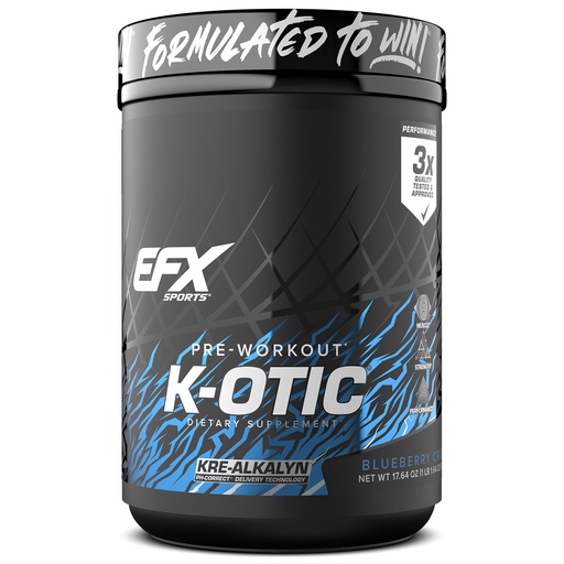 [BRSREEIDBUMRMFAZ] EFX Sports K-OTIC Pre Workout | with Kre-Alkalyn Creatine & Hydromax Glycerol | 300mg Caffeine + Full-Spectrum Amplifiers | 20 Servings (Blueberry Crush)