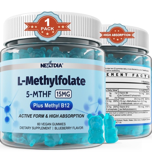[BRSRAZA7BEBWOET4] L-MethylFolate 15mg & Methyl B12 Gummies, Methylated B1, B2, B6 Multivitamins - Active 5-MTHF & High Absorption - Supports MTHFR Gene, Cognition, Homocysteine Levels, Folate Metabolism, Vegan, 60 Cts