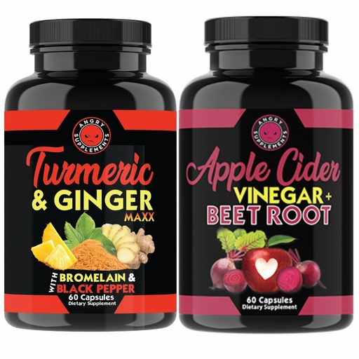 [BRSREEIHCJYBOD32] Angry Supplements Turmeric Ginger Maxx + Apple Cider Vinegar with Beet Root 2-Pack Wellness Bundle – Supports Energy, Digestion, and Daily Vitality – Natural Herbal Capsules for Men & Women