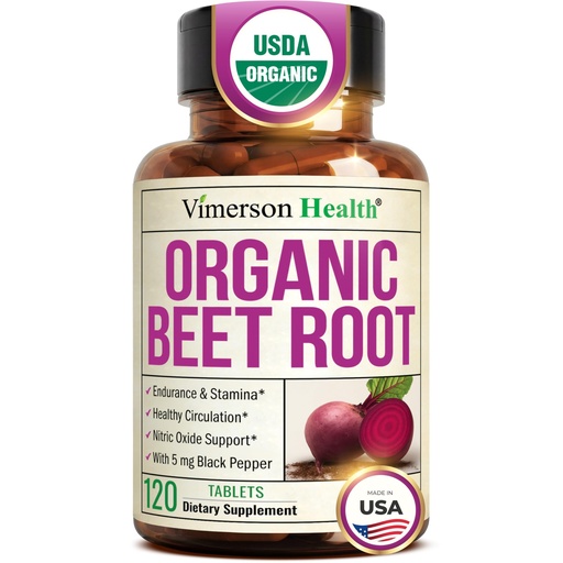 [BRSREGQYAQAWGFDK] Organic Beetroot Supplement – USDA Organic Beet Root Tablets with Black Pepper for Circulation, Energy & Stamina – Nitric Oxide Support for Pre & Post Workout Performance & Endurance – 120 days supply
