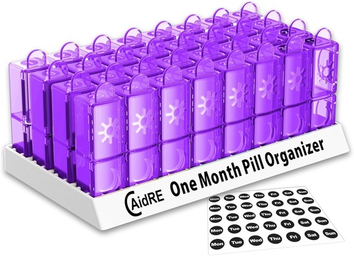 [BRSROZQODIBQG3Y2] Monthly Pill Organizer 31 Day AM PM – One Month Pill Case for Medications, Vitamins & Supplements – Easy Open Daily Pill Box Organizer, 2 Times a Day Pill Dispenser, Purple