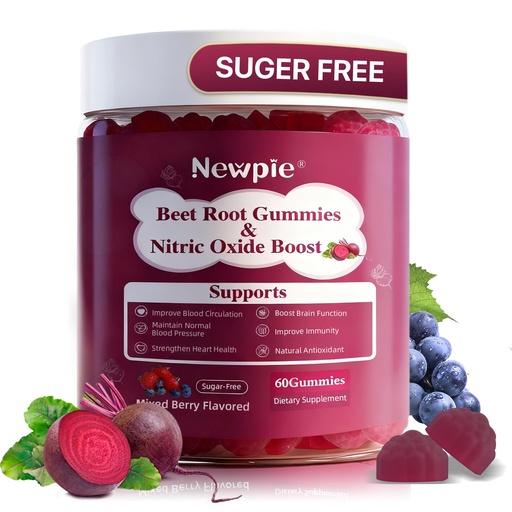 [BRSREHD6A4FGAAAV] Beet Root Gummies,Super Nitric Oxide Beets Supplement,Grape Seed&Black Pepper Extract,Vitamin C & B12,Supports Blood Pressure&Energy,Mixed Berry,Organic Beetroot,60 Beet Chews