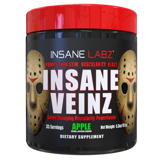 [BRSWGBQ5CUFBOFIY] Insane Labz Insane Veinz Non Stimulant NO Enhancing Powder, Nitric Oxide Booster, Loaded with Agmatine Sulfate and Betaine Anhydrous, Increase Vascularity, 35 Srvgs, Apple