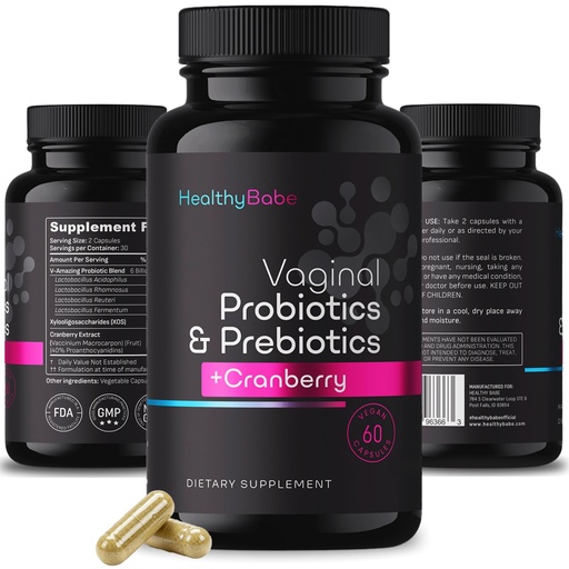[BRSRAGIFAB6ROCIZ] Healthy Babe Vaginal Probiotics for Women + Prebiotics & Cranberry Pills, pH Balance, Healthy Odor, Yeast, Immune Support, Positive Microbiome Health, Women’s Acidophilus Probiotic, 60 Vegan Capsules