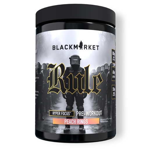 [BRSRA2T4BN6QKCQU] BLACKMARKET Rule – High-Stimulant Nootropic Pre-Workout | 485mg Caffeine, Alpha GPC, Lion’s Mane, Uridine | Intense Focus, Energy & Drive | Peach Rings | 40/20 Servings