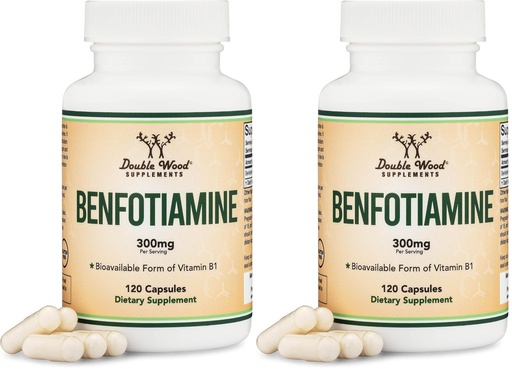 [BRSREAACAAGQ423X] Benfotiamine 300mg Servings (Third Party Tested, 120 Capsules, 150mg Per Cap) Non-GMO, to Boost Thiamine B1 Levels (More Absorbable Than Thiamine, Fat Soluble) by Double Wood (Pack of 2)