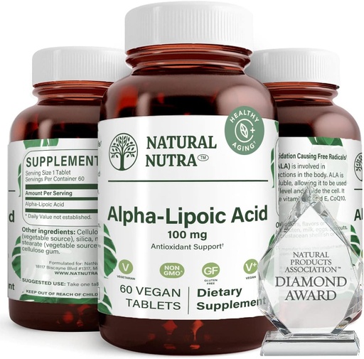 [BRSWGEAEBAGWMF3K] Natural Nutra R-Alpha Lipoic Acid, Improve Bone and Heart Health, Enhance Memory Function, Improve Nerve Function Contributes to Overall Health, Gluten Free 100 mg, 60 Vegan and Vegetarian Tablets.