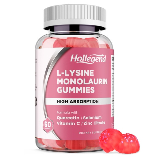 [BRSREGQBOECWAYDX] L-Lysine Monolaurin Gummies, Monolaurin and Lysine 1000mg Supplement for Adults & Kids, with Vitamin C, Zinc, Selenium & Quercetin, Immune & Overall support, Oral & Lip Health, Peach Flavor, 60 Ct