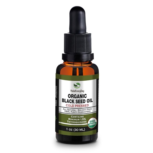[BRSROFIYAAMGKALZ] Organic Black Seed Oil - USDA Certified Cold Pressed Glass Bottle Over 1.5% Thymoquinone 3X strength Turkish Black Cumin Nigella Sativa non-GMO 100% Pure Blackseed Oil (1oz Glass Dropper Bottle)