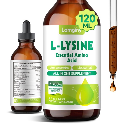 [BRSREAD5OQAQYHQ4] L-lysine 1000mg Supplement, Liposomal Lysine Liquid Drops for Adults, Essential Amino Acid - Immune Support, Skin & Lip Health, Collagen Synthesis, Vegan, Non-GMO & Gluten-Free, 4 fl oz