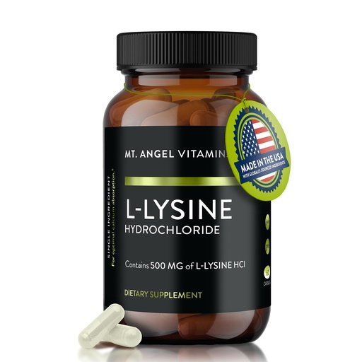 [BRSREFQ2DIFWCETU] Mt. Angel Vitamins - Premium L-Lysine 500mg Capsules – Vegan-Friendly Essential Amino Acid – Supports Immune System & Collagen Formation – Non-GMO – 60 Capsules