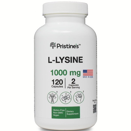[BRSRAEA3CMAQMF3G] PRISTINE'S L Lysine 1000MG 60 Day Supply - Lip & Gum Health Essential Amino Acid & Immunity Support Supplement - Optimal Muscle & Tissue Support - Collagen Production - Vegan - Gluten Free