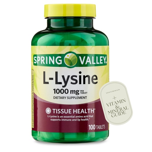 [BRSREZYHCMGQAAAZ] L-Lysine 1000mg Tablets – Essential Amino Acid for Immune Support, Collagen Formation, and Skin Health – High-Potency Lysine Supplement, 100 Count, Gluten-Free Vitamin Guide Included