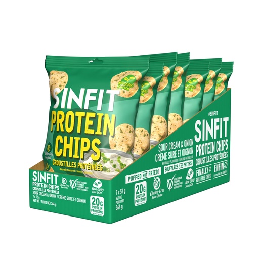 [BRSREFICOQOWGDTG] SinFit Protein Chips, 20g Protein/Bag, 50g-Bag, High Fiber, Low Carb, Gluten Free,7/box (7 Bags, Sour Cream & Onion)