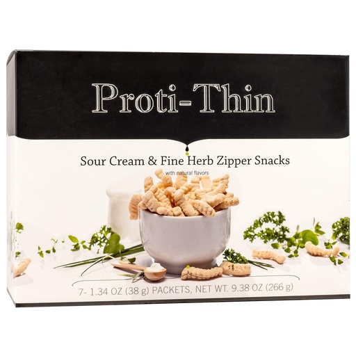 [BRSWG2YTCRYGY2DF] Proti-Thin High Protein Sour Cream & Fine Herb Zipper Snacks, 15g Protein, Low Calorie, Low Fat, Low Sugar, Gluten Free, Aspartame Free, Ideal Protein Compatible, Crunchy Diet Snack, 7 Count Box