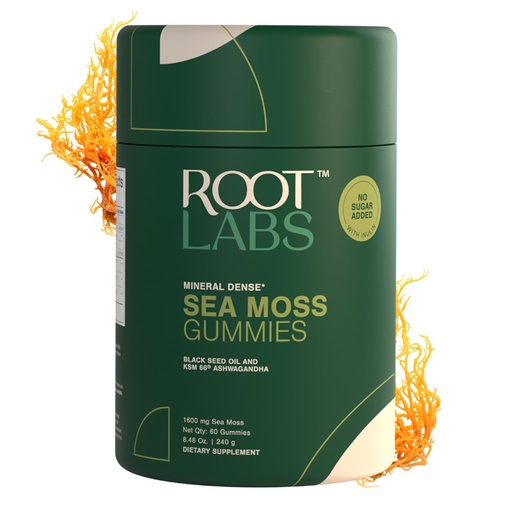[BRSRAGIHC4NBMAIZ] ROOT LABS Sea Moss Gummies I 92+ Minerals I Black Seed Oil I KSM 66 Ashwagandha I Lab Tested I No Added Sugar | for Men, Women I Non-GMO I 100% Natural & Organic I 1600 mg I 60 Gummy
