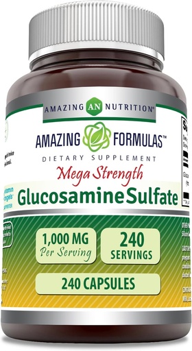 [BRSWGGIFPMDWCA36] Fórmulas increíbles Sulfato de Glucosamina 1000 mg Capsules Suplemento No-GMO Silencioso Gluten Libre Silencio Made in USA (240 Conde)