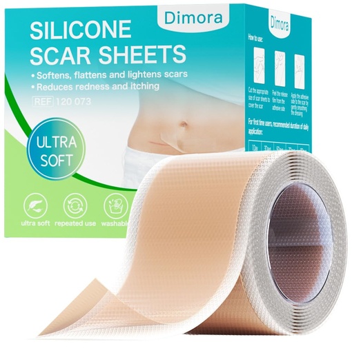 [BRSRAHAECF5R4HLO] Dimora Medical Grade Silicone Scar Sheets -Ultra Soft Silicone Scar Tape (1.6”x60" Roll), Hypoallergenic Scar Removal Treatment for Surgical Scars, C Section, Tummy Tuck, Keloid Treatment