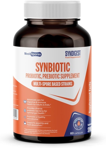 [BRSRAZL6BYGWCETX] Syndigest probiotic daily care for women & men with dual benefit of 5 probiotic & prebiotic strains, balance gut health & relieves constipation, travel friendly, 60 capsules (2 billions CFU/serving)