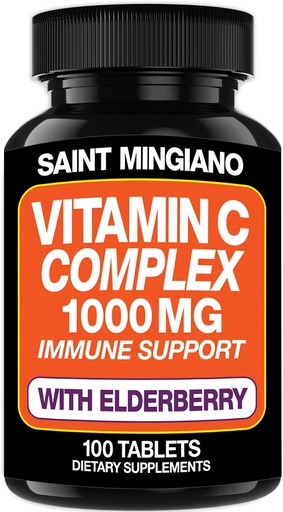 [BRSROFQPCAFBODY2] Vitamin C 1000mg with Elderberry Supplement - Double The Standard Dosage with 14 Specifically Formulated Ingredients - 100 Capsule / 3 Months’ Supply