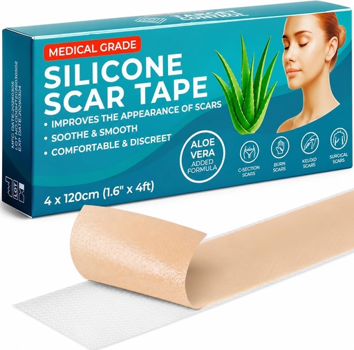[BRSRGGI7BZ4B4YDX] Aloe Vera Medical Grade Silicone Scar Sheets for Surgical Scars, Silicone Scar Tape | 1.6" x 4ft | Silicone Sheets, C-Section, Tummy Tuck, Breast Surgery, Keloid Scar Care