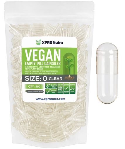 [BRSWGCTROIMWCCQU] XPRS Nutra Size 0 Empty Capsules - 500 Count Clear Empty Vegan Capsules - Vegetarian Pills - DIY Vegetable Capsule Filling - Veggie Pill Caps for Do-It-Yourself Supplements