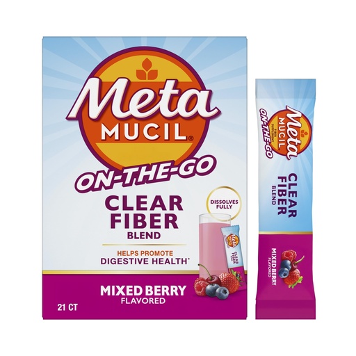 [BRSRGZAEA4IW2YLL] Metamucil Fiber Supplement, Clear Mixing Fiber Powder Stick Packs, Mixed Berry Flavor, On the go, Plant Based Prebiotic Fiber Supplement Blend for Daily Digestive Health, 21 Stick Packs