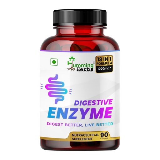 [BRSRABLQO4CBYHTK] Humming Herbs Digestive Enzyme Capsules – 90 Count, 1200mg, 13-in-1 Blend for Healthy Digestion – Supports Gut & Digestive Health for Men & Women