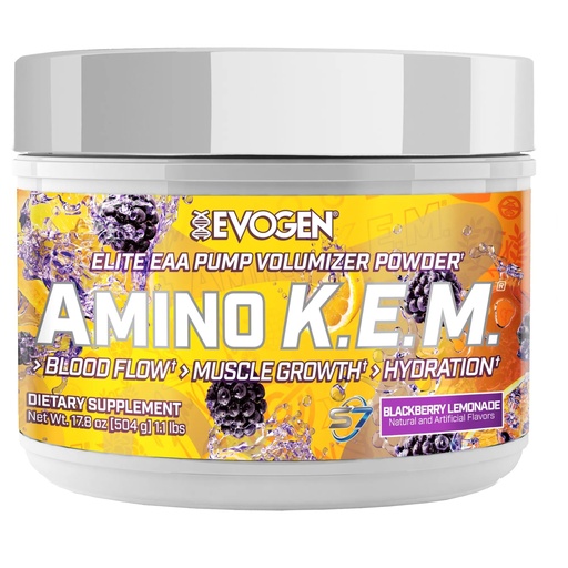 [BRSREGIYBFYGCAYV] Evogen Amino K.E.M. - EAA & BCAA Powder Pump Volumizer | BCAAs Amino Acids Supplement for Blood Flow, Muscle Growth, & Hydration | BlackBerry Lemonade | 30 Servings