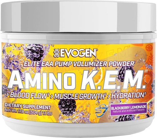 [BRSREGIYBFYGCAYV] Evogen Amino K.E.M. - EAA & BCAA Powder Pump Volumizer | BCAAs Amino Acids Supplement for Blood Flow, Muscle Growth, & Hydration | BlackBerry Lemonade | 30 Servings
