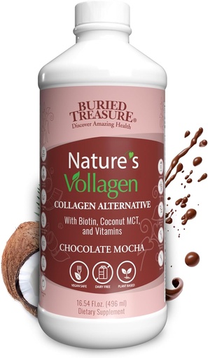[BRSROHQPOAFGM3LG] Buried Treasure Nature's Vollagen – 2000mg Vollagen Complex, Skin, Hair, and Joint Health, 100% Plant-Based, Gluten-Free, Soy-Free, Dairy-Free, Chocolate Mocha Flavor, 16oz Liquid