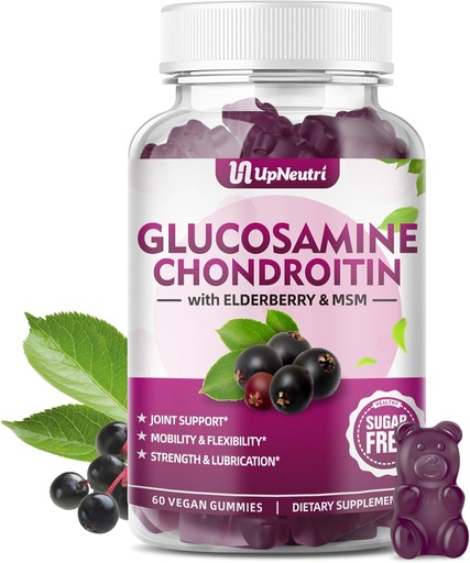[BRSROFAOBUBWEF3F] Glucosamine Chondroitin Gummies Sugar Free, Extra Strength 1500mg Glucosamine with Chondroitin MSM & Turmeric, Joint Support Supplement for Men & Women Joint Health (60 Count (Pack of 1))
