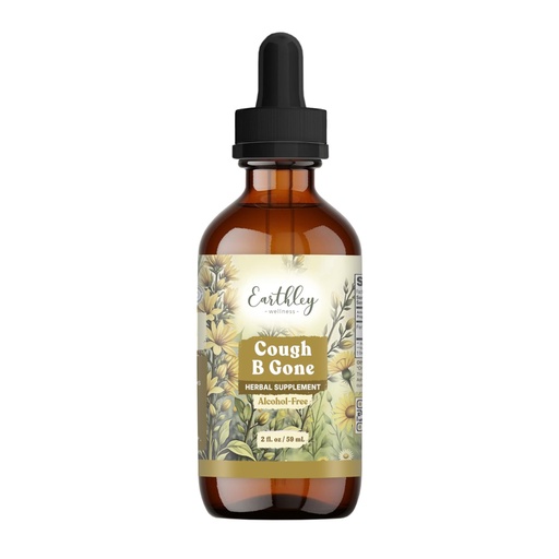 [BRSWYZYZCAFQEYDP] Earthley Wellness, Cough-B-Gone, Organic Herbal Formula, Alcohol-Free Herbal Tincture for Kids (6 Months+) & Adults, Cold and Cough Remedy, 12+ Month Supply (2oz Glass, Kids, 1200 doses)