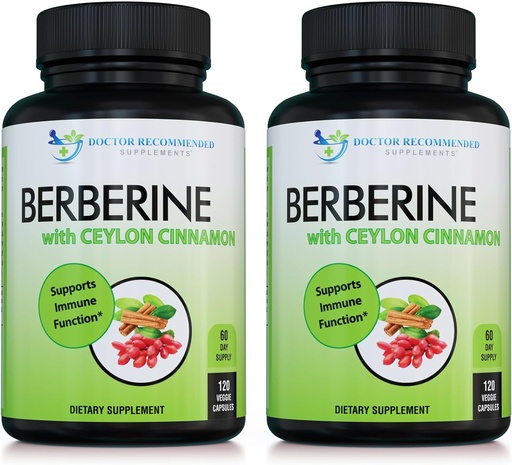 [BRSW2EIKCJ6BYELV] Berbérine avec Ceylan Cinnamon - 1200mg Berbérine et 100mg Ceylan biologique Cinnamon - 120 Capsules de Veggie, Système immunitaire en santé Coeur cardiovasculaire et bien-être gastro-intestinal (Pack de 2)