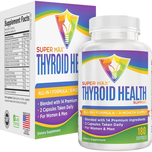 [BRSW2BT2CIHWYFDG] Thyroid Support (3-Month) Supplement All-in-1 with 14 Active Ingredients in 1 Formula | Thyroid Health Support Supplements | Women & Men | 90-Day Bulk Supply | 180 Capsules