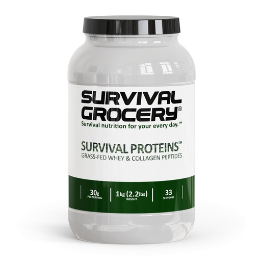 [BRSREZYYBUFWGDL3] Survival Grocery® Survival Proteins™ Grass-Fed Whey Protein & Collagen Peptides (Types I & III), Unflavored, Gluten Free, Muscle Recovery, Skin, Hair, Nail, Joint Support, 1kg/2.2 lbs