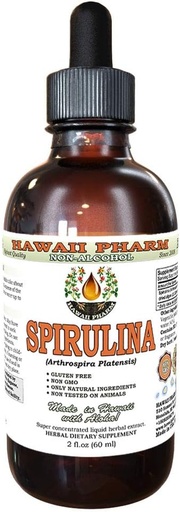 [BRSWKEACOQPAMA3O] Extracto líquido libre de alcohol, Spirulina orgánica (Arthrospira platensis) Alga seco Glycerite Natural Herbal Suplemento, Hawaii Pharm, USA 2 fl.oz