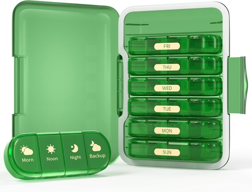 [BRSROZICB4IWY2TO] Weekly Pill Organizer 4 Times a Day, 7 Day Pill Box 4X, Portable for Travel Pill Case for Pills/Vitamin/Fish Oil/Medication/Supplements (4x7 Green)
