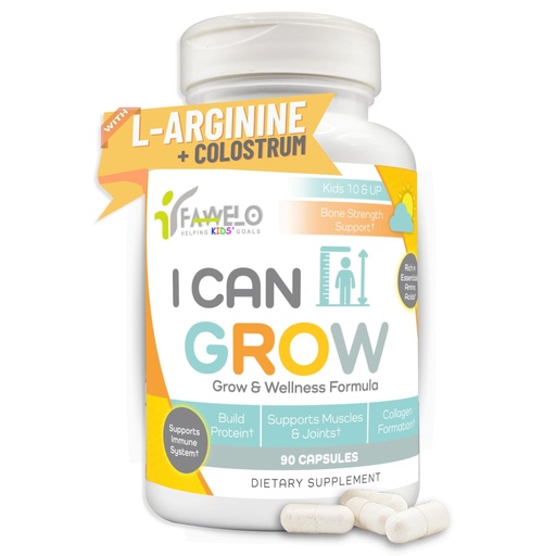 [BRSREFLQPMPAA3L4] I Can Grow Day-Time for Kids 10+ & Teens | Growth & Development Support with L-Arginine, Colostrum, Calcium, D3, Magnesium, Zinc | Bone Strength, Focus | 90 Capsules