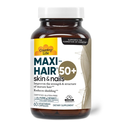 [BRSROBT4CIFBUD3P] Country Life Maxi-Hair 50+ – Biotin-Based Hair, Skin & Nails Supplement for Women & Men Over 50 | Supports Healthy Hair Growth & Reduced Shedding | Certified Gluten-Free & Vegetarian | 60 Capsules