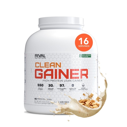 [BRSRE2YYCMOWO33K] RIVAL NUTRITION Clean Gainer High-Protein Lean Gainer Powder Cinnamon Toast Cereal 5 Lb I 16 Servings with 550 Calories, 30g Protein, 97g Multi-Source Carbs I Natural Flavors, Clean Ingredients