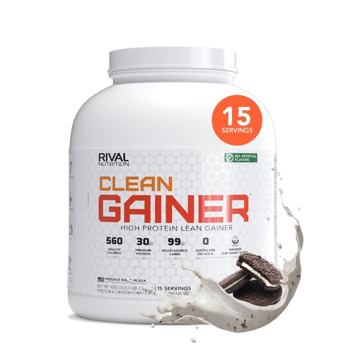 [BRSRE2YYBMFRMDTL] RIVAL NUTRITION Clean Gainer Cookies & Cream High-Protein Lean Gainer Powder I 5 Lb, 15 Servings I 560 Calories, 30g Protein, 99g Multi-Source Carbs Per Serving I Natural Flavors, No Artificial Colors