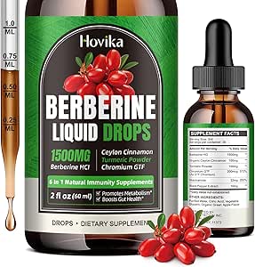 [BRSROBLQAEBGK2Y2] Berberine HCL Liquid Drops - 1500 mg Berberine Supplement with Ceylon Cinnamon, Chromium, Turmeric, Niacinamide - Supports Metabolism and Immune System, Gut Health - 2 FL Oz Vegan