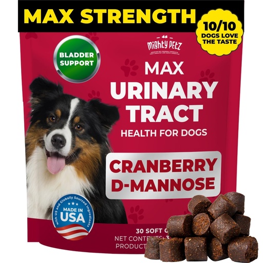 [BRSWKHQ6CB7Q23I2] MAX Cranberry for Dog UTI Treatment - MAX Strength Cranberry Supplement for Dogs + D-Mannose. Bladder Control for Dogs. Urinary Tract Care & Kidney Support Chews