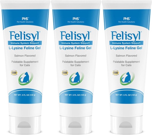 [BRSRMCQLCNYAE234] Felisyl L-Lysine Gel for Cats (5oz) – Supports Immune, Respiratory, and Eye Health. Eases Sneezing, Runny Nose, and Watery Eyes. Tasty Salmon Flavor - Made in The USA (3 Pack)