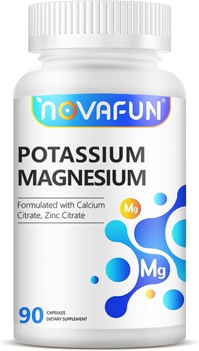 [BRSRA2TRDMJQGFDH] Potassium Magnesium supplement with Calcium Zinc 1185mg, High Potency Formula for Leg Cramps, Bone &apos; Muscle Health, Non-GMO, Gluten Free, Vegan, 90 Capsules