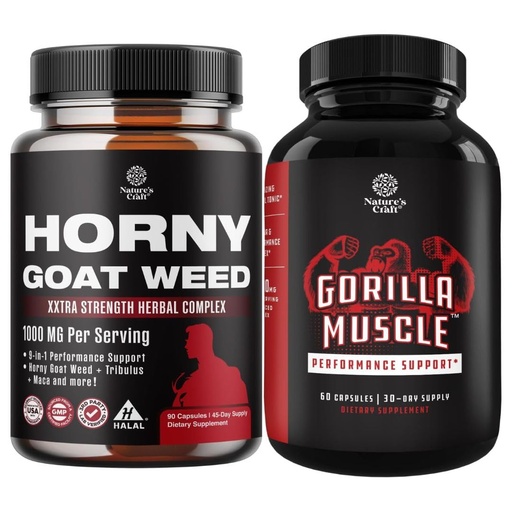 [BRSROCYYAQIQ4ETH] Bundle of Horny Goat Weed for Men with Black Maca Root, Tongkat Ali, Saw Palmetto & Panax Ginseng Extract and Extra Strength Testosterone Booster for Men for Muscle Enlargement Stamina and Strength