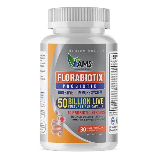 [BRSWYZD5CEJR63D7] America Medic & Science Florabiotix Probiotic (30 Capsules) | Dietary Supplement for Men and Women| 50 Billion Live Cultures | 10 Probiotic Strains | Supports Digestive and Immune Health