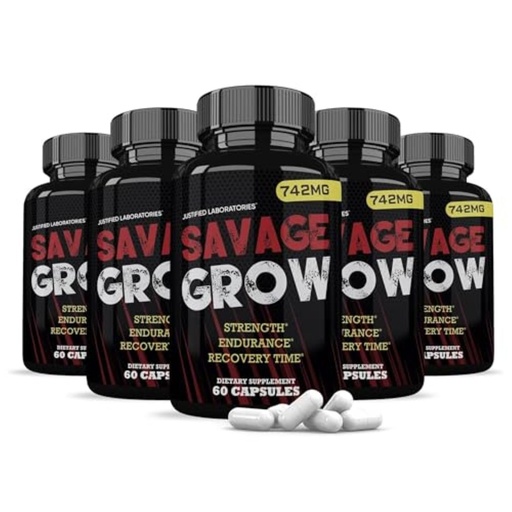 [BRSW2BADB57GE3L3] Justified Laboratories Savage Grow for Men - Testosterone Support Supplement for Strength, Endurance & Recovery - Tongkat Ali, Saw Palmetto - 60 Capsules (Pack of 5)